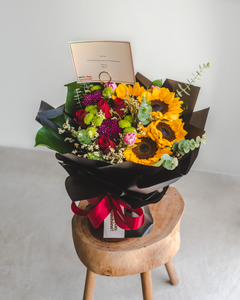 Athena - Red Rose & Sunflower Bouquet